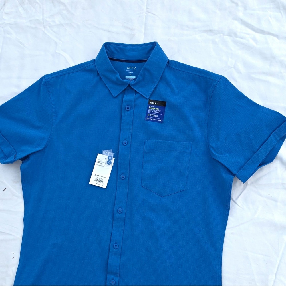 Apt. 9 Performance Men's Woven Polyester/Spandex Stretch Button-Up M Blue #260